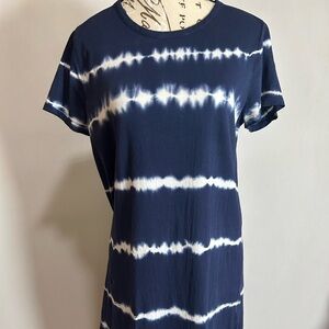 J. Crew Blue and White T-Shirt Dress with Tie-Dye Stripes Medium